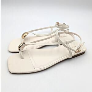 Arezzo Zuri Leather Flat Sandals Ankle Strap Women's White Size US7B EU37